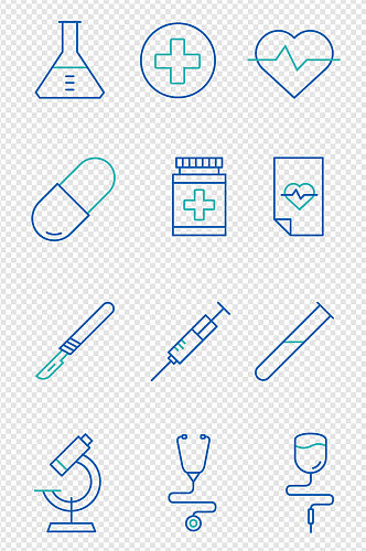 蓝色简约线性医疗器械图标免扣元素