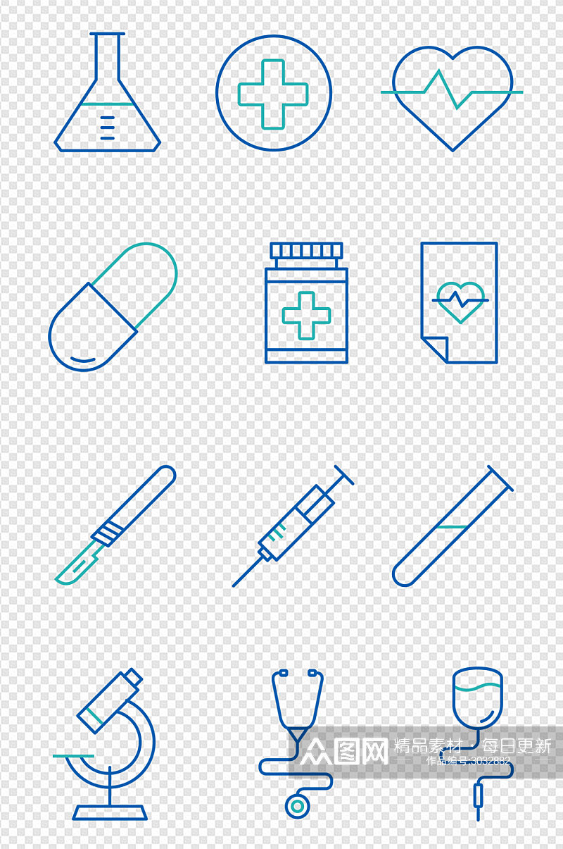 蓝色简约线性医疗器械图标免扣元素素材