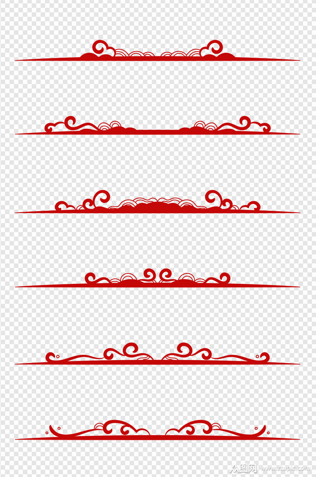 中式中国风红色手绘装饰线条分割线免扣元素