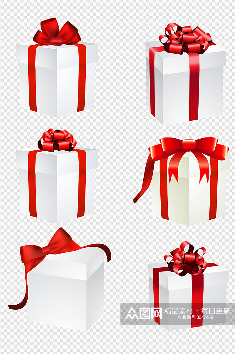 礼盒盒子素材红色丝带礼物免扣元素素材