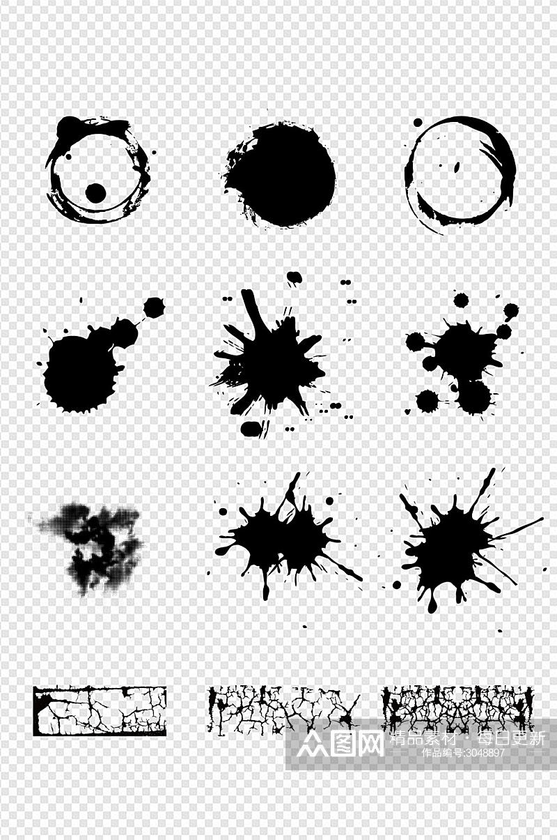 经典黑色墨水泼墨喷溅墨点水花飞溅免扣元素素材
