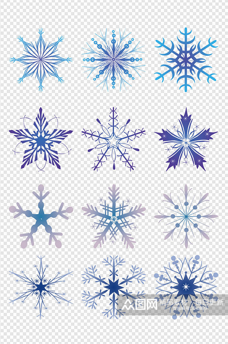 蓝色渐变冬天圣诞雪花图标免扣元素素材
