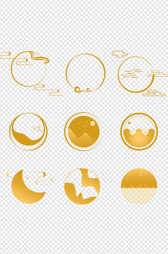 设计元素中国风线条月亮圆月免扣元素