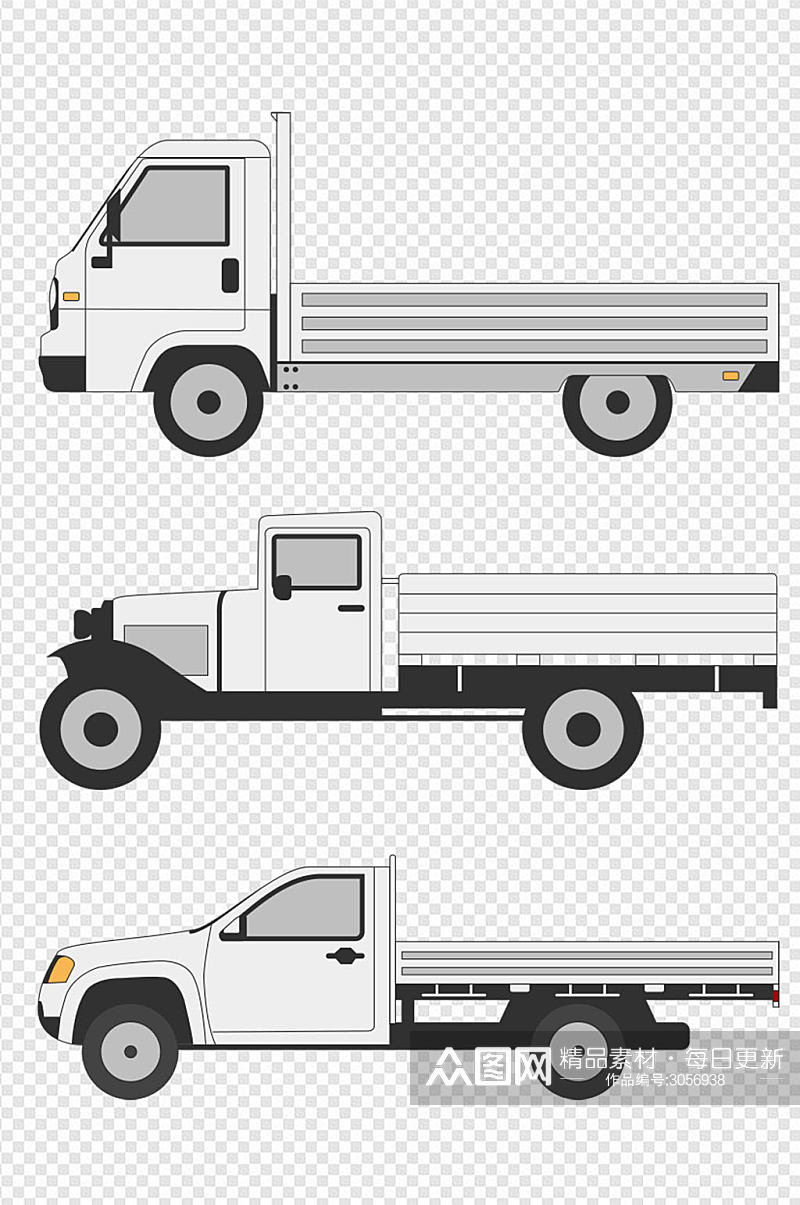 创意卡通黑白色货车运输汽车插画免扣元素素材