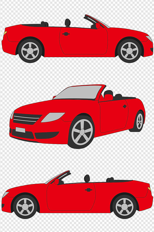 创意卡通手绘红色敞篷车汽车轿车免扣元素