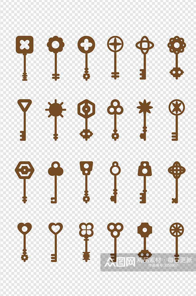 钥匙欧式钥匙复古钥匙图标免扣元素素材