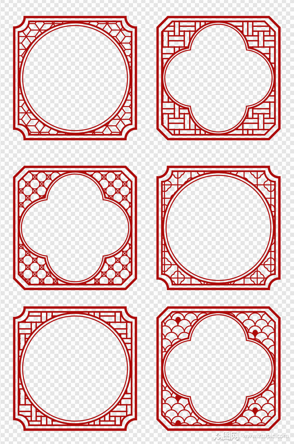 中国风古典窗格雕刻边框标题框免扣元素