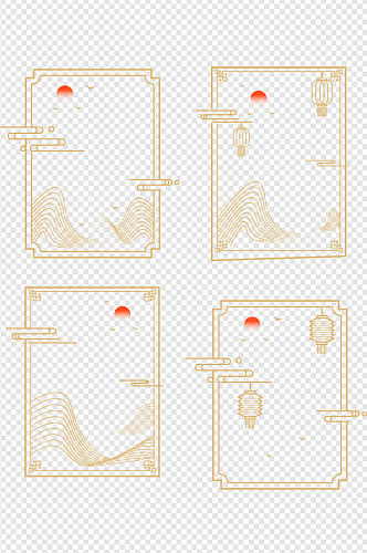 中国风古典山纹云纹灯笼装饰边框文本框