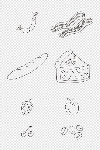 儿童简笔画面包水果食物素材装饰免扣元素