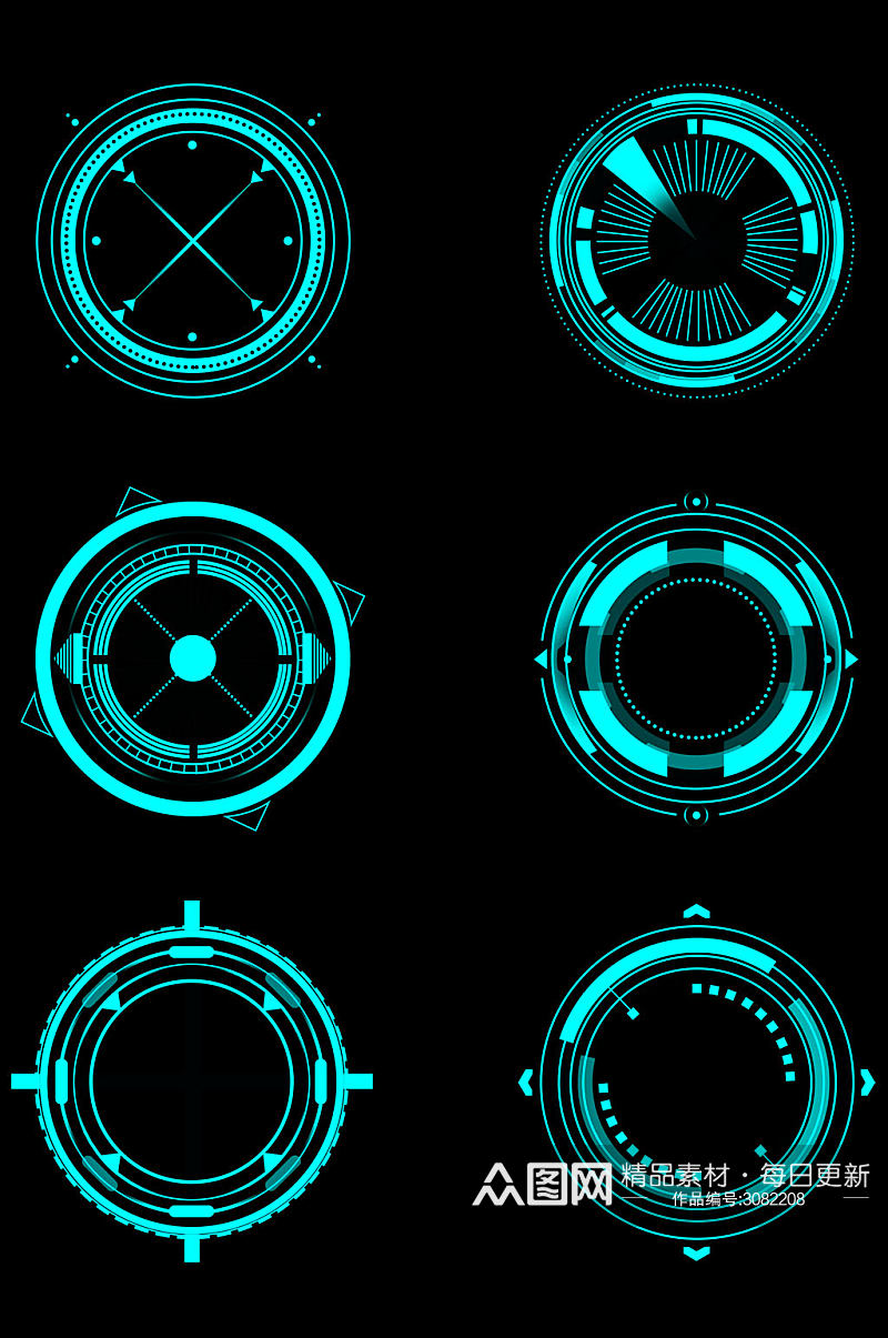 蓝色未来感科技边框线条装饰圆形框免扣元素素材