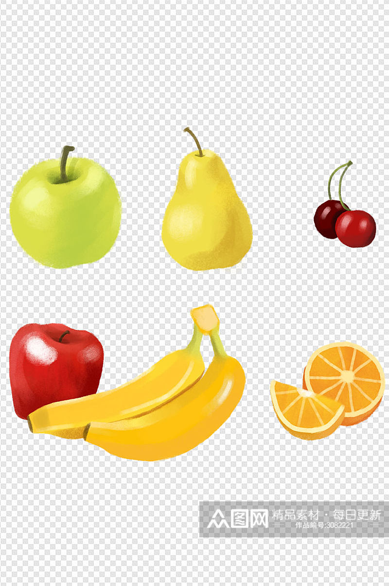 手绘水果苹果香蕉梨樱桃橙子免扣元素素材