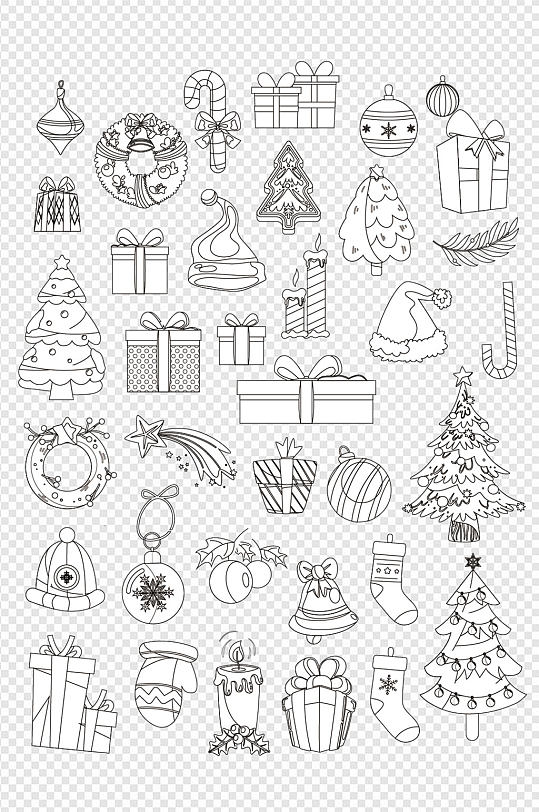 手绘素描外国节日圣诞节装饰图案免扣元素