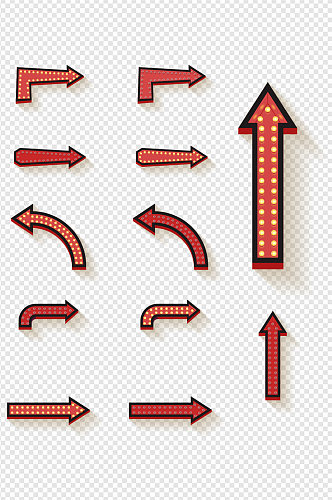 多款复古红舞台灯箭头指示标志免扣元素