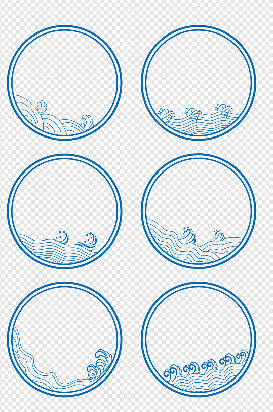 水纹浪花边框国潮海浪装饰文本框免扣元素