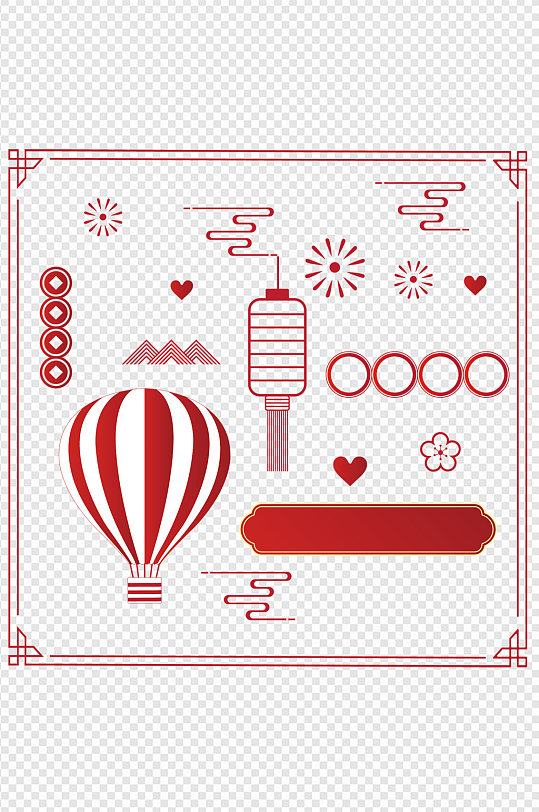 国庆新年热气球灯笼节日庆典图标免扣元素