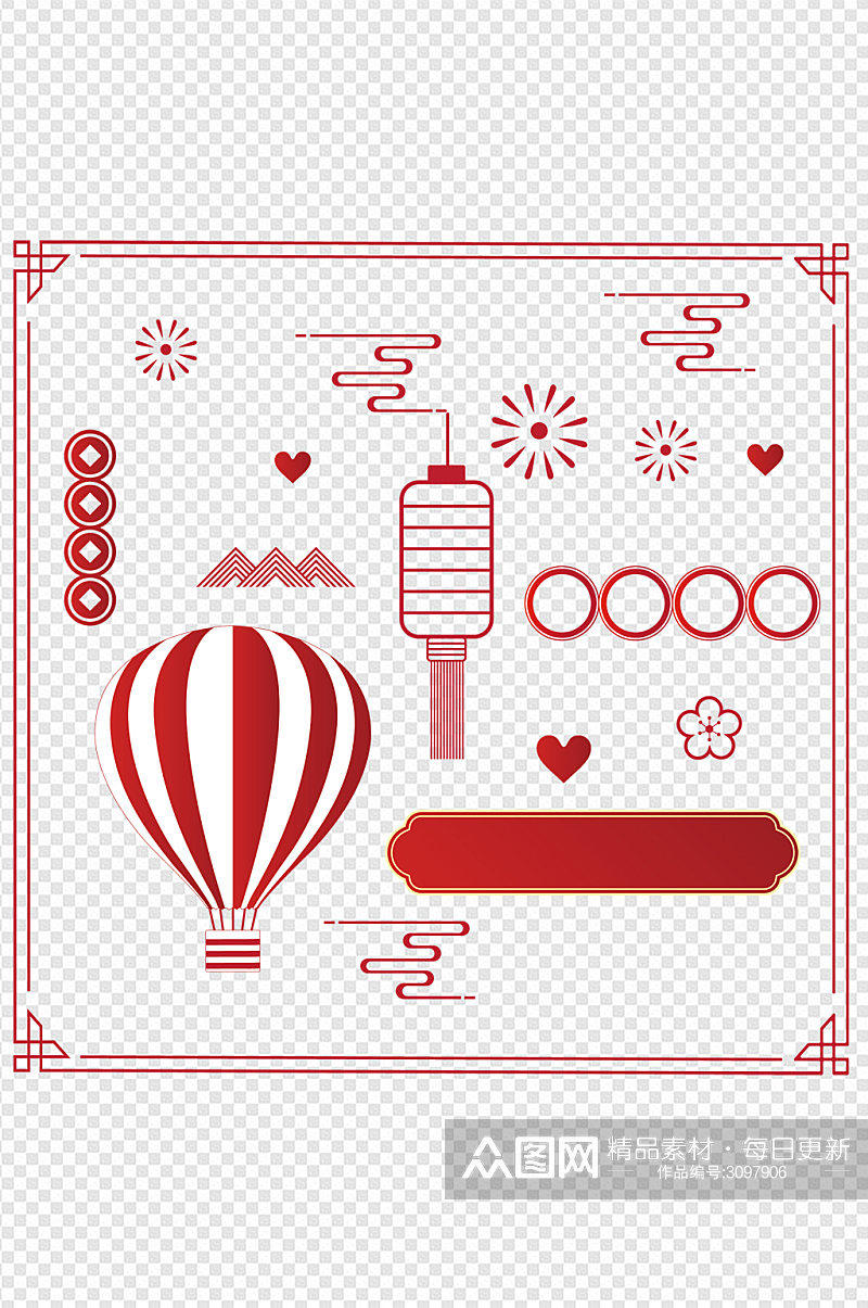 国庆新年热气球灯笼节日庆典图标免扣元素素材