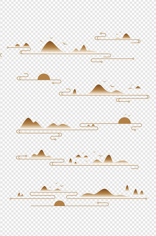 中国风新中式山纹重阳节边框山峰免扣元素