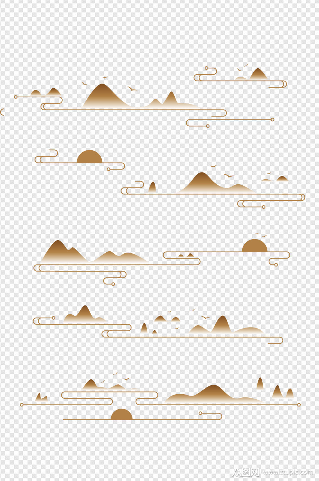 中国风新中式山纹重阳节边框山峰免扣元素素材
