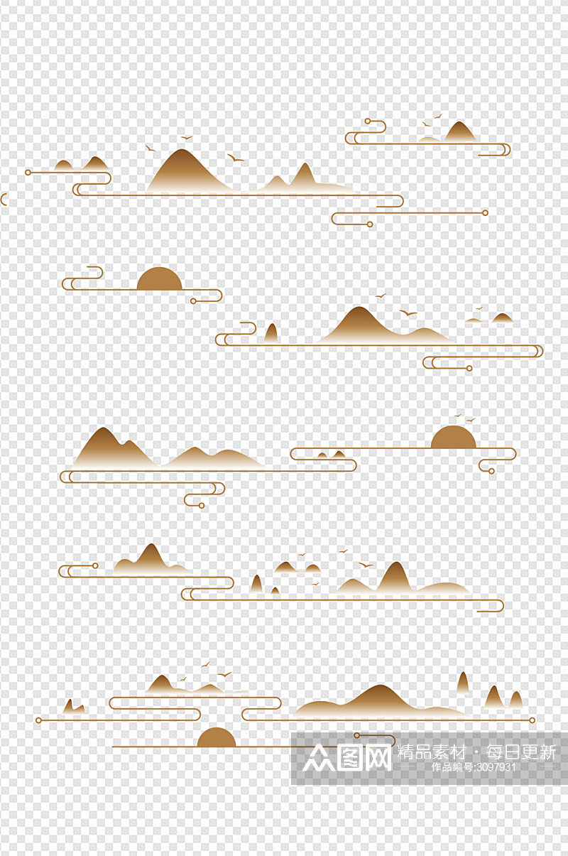 中国风新中式山纹重阳节边框山峰免扣元素素材