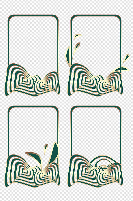 绿色金色边框荷花纹国潮中国风免扣元素