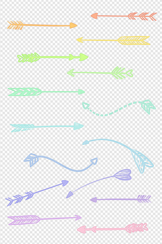 手绘彩虹色箭头装饰素材方向免扣元素