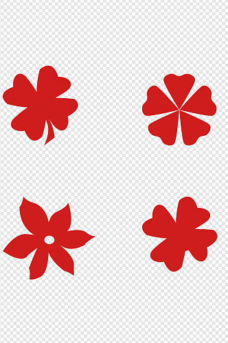 手绘花瓣树叶红色小花朵元素免扣元素