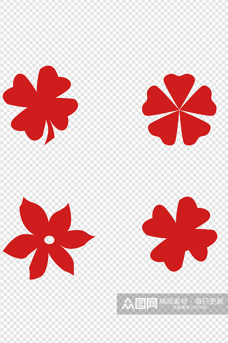 手绘花瓣树叶红色小花朵元素免扣元素素材