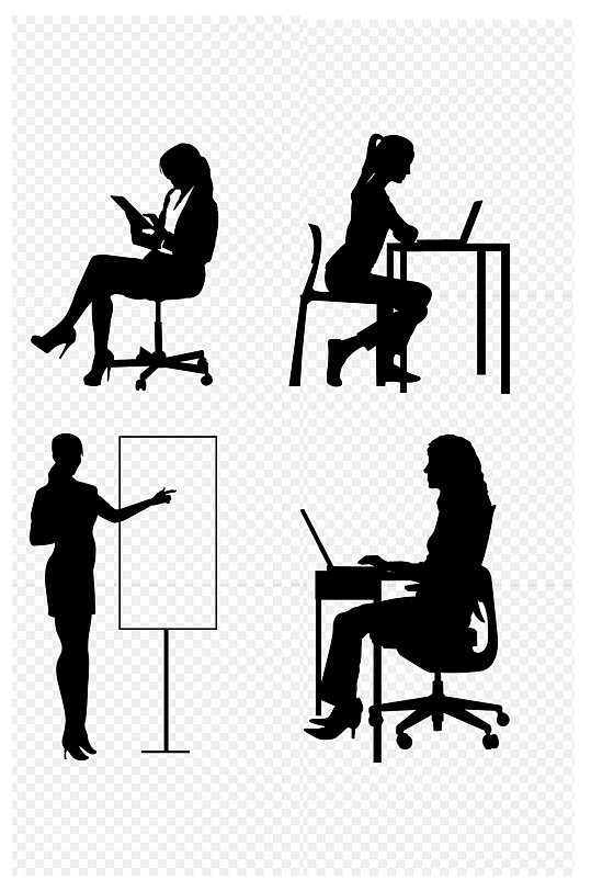 黑色企业商务办公女性员工工作剪影免扣元素
