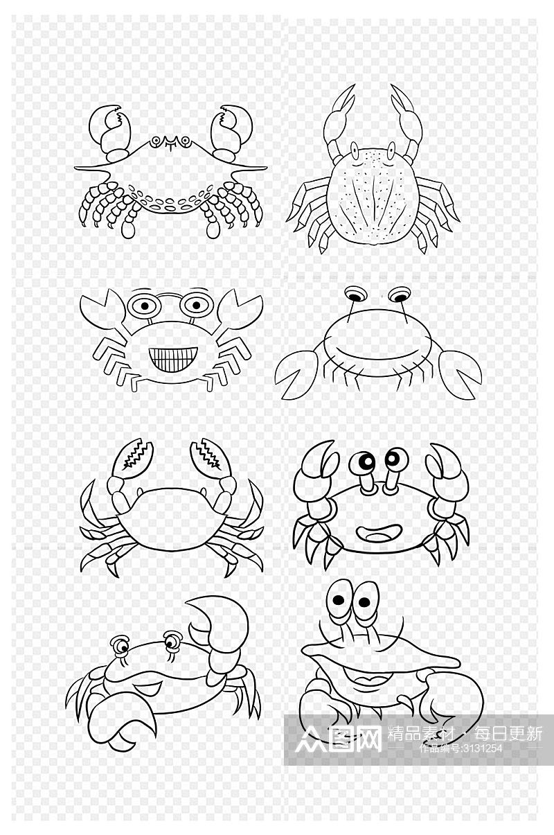 卡通漫画手绘简笔画螃蟹图素材