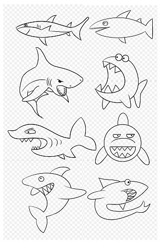 手绘简笔画鲨鱼卡通漫画儿童画免扣元素