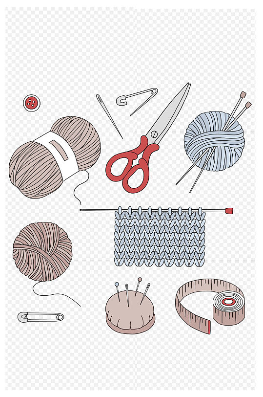 手绘针织用品剪刀毛线球织毛衣卷尺免扣元素