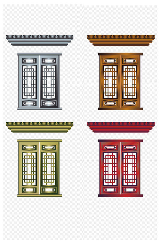 古代复古建筑屋檐门窗免扣元素