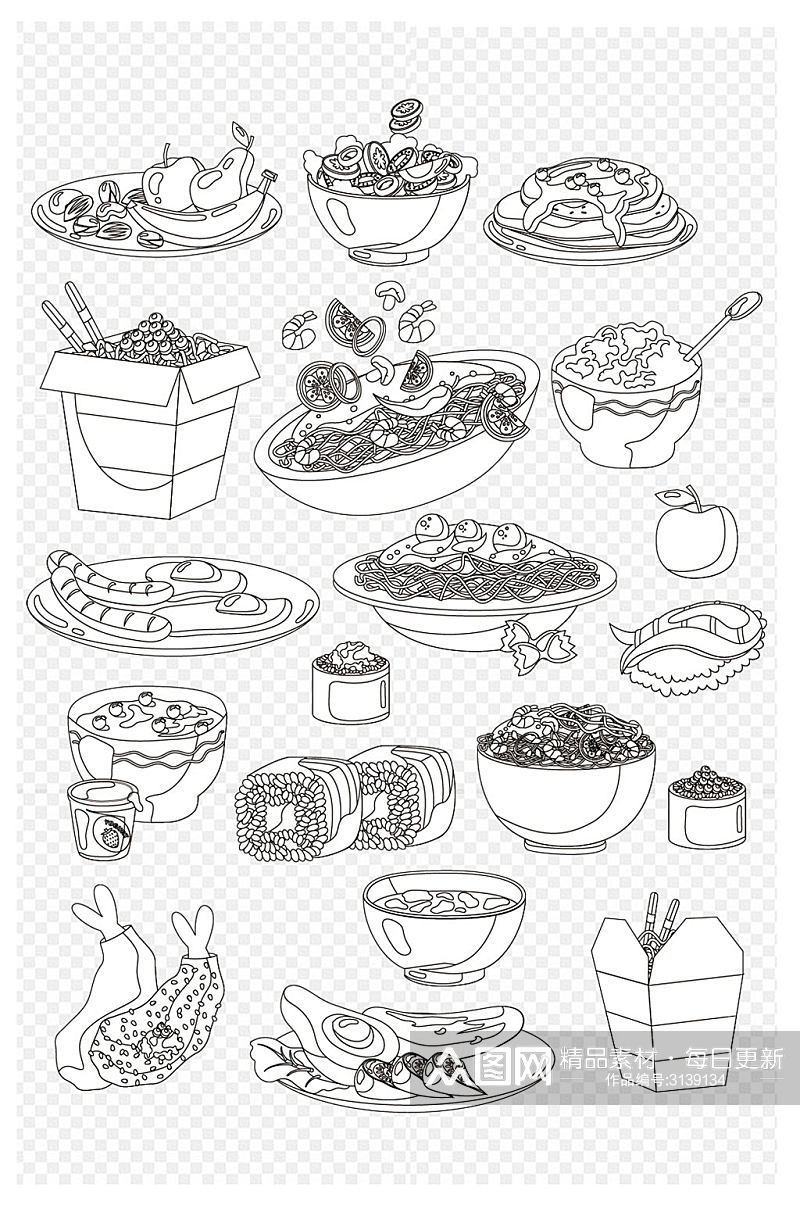 手绘素描中式餐饮西式料理装饰图案免扣元素素材