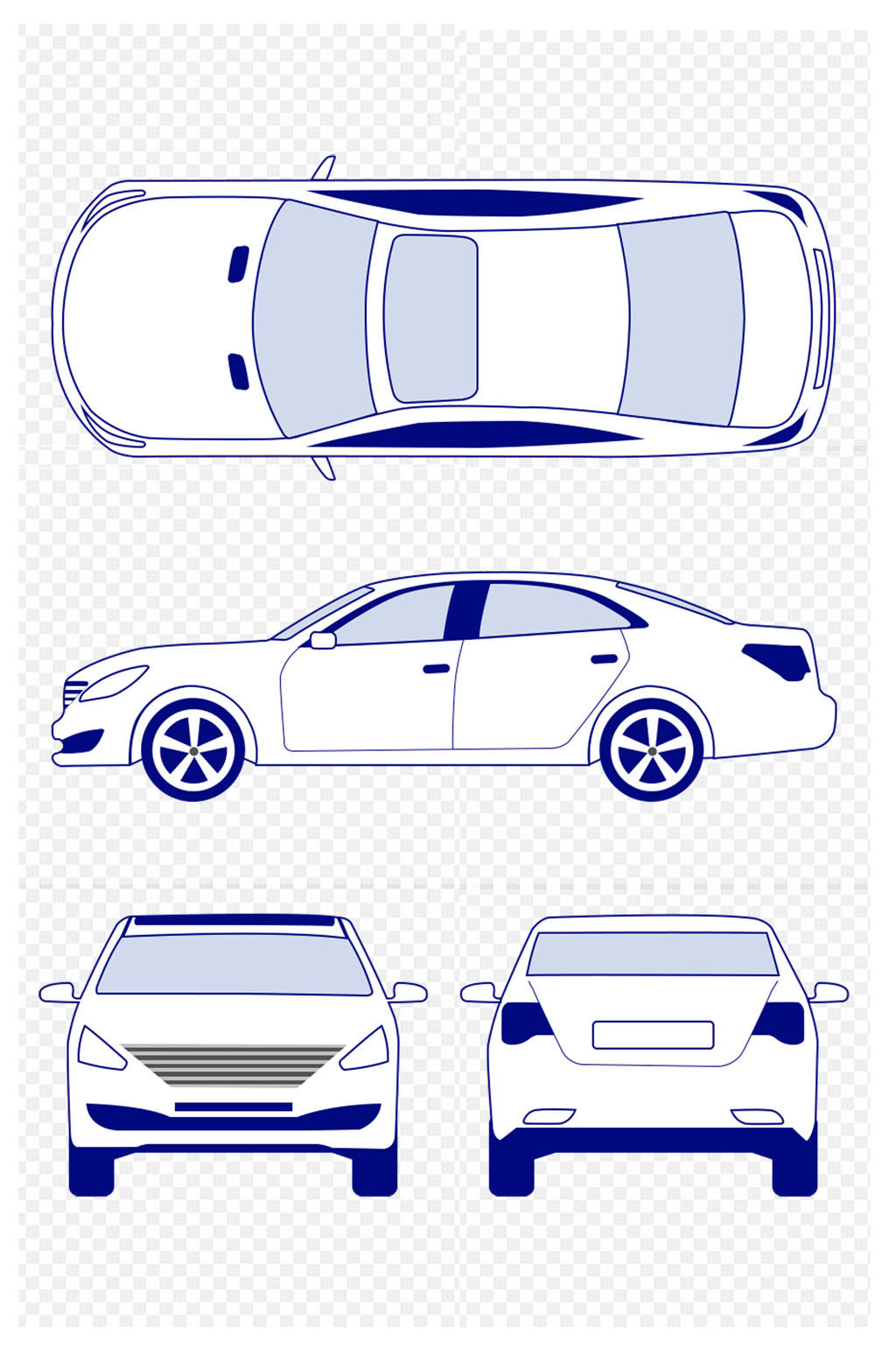 简约手绘汽车三视图正视侧视俯视图免扣元素