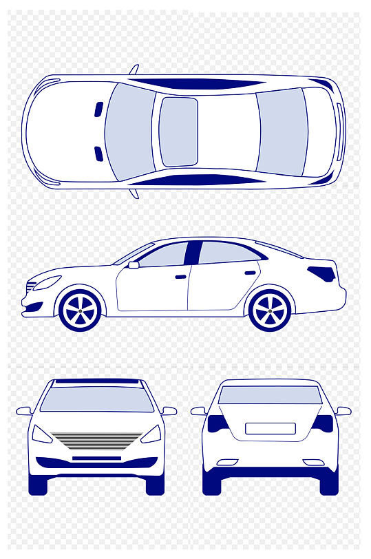 简约手绘汽车三视图正视侧视俯视图免扣元素