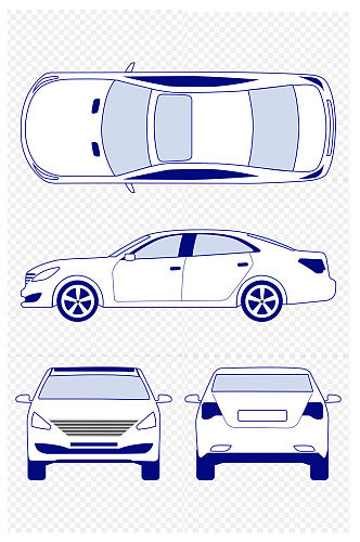 简约手绘汽车三视图正视侧视俯视图免扣元素