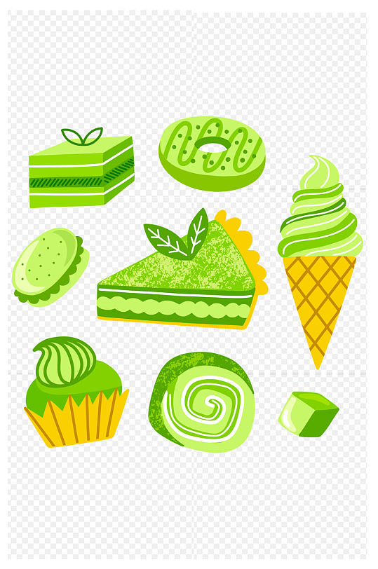 绿色抹茶蛋糕甜品免扣元素