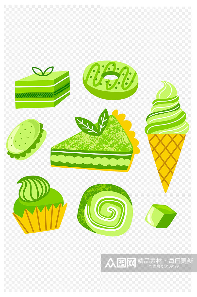 绿色抹茶蛋糕甜品免扣元素素材