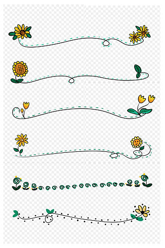 分割线对话边框绿卡通花朵向日葵免扣元素