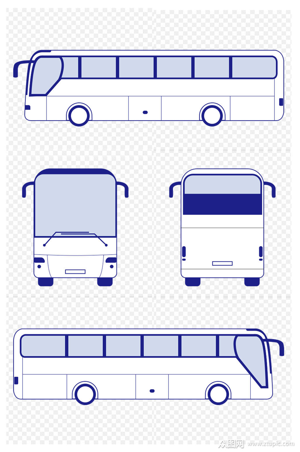 简约手绘汽车客车长途车公交车线稿免扣元素模板下载-编号3154543