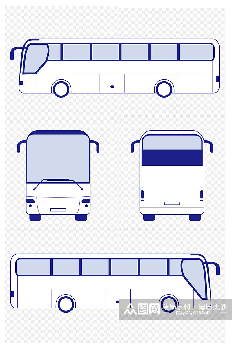 简约手绘汽车客车长途车公交车线稿免扣元素素材