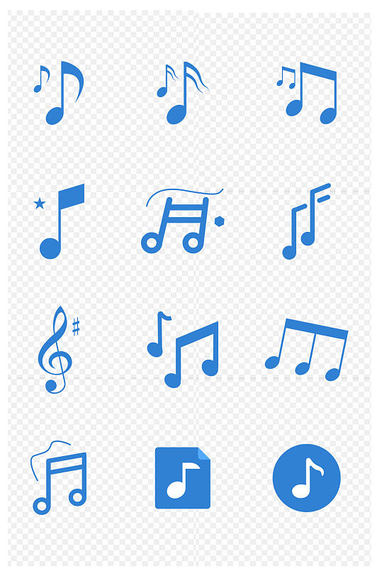 蓝色扁平简约音乐音符图标免扣元素