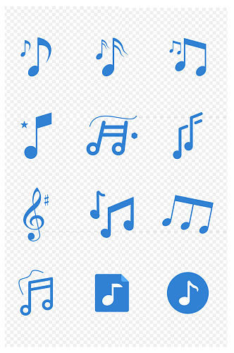 蓝色扁平简约音乐音符图标免扣元素