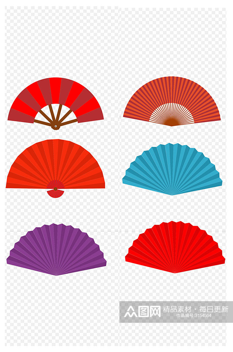 中国风扇子海报节日红蓝紫色扇子免扣元素素材