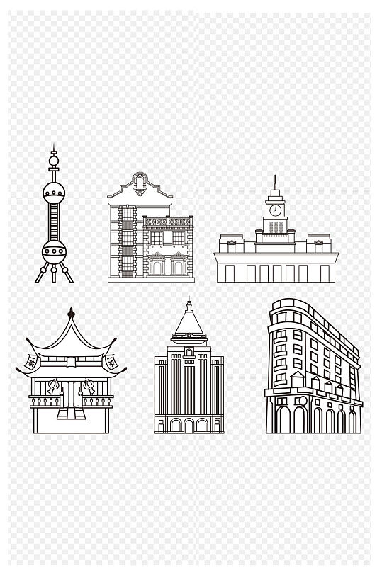 线条画高楼建筑上海地标线稿免扣元素