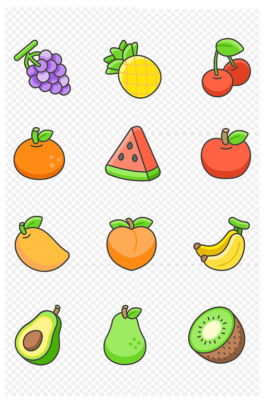 手绘西瓜香蕉葡萄卡通水果免扣元素