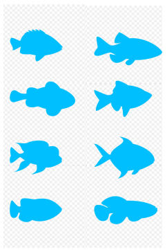 金鱼鲨鱼比目鱼淡水鱼剪影图标免扣元素