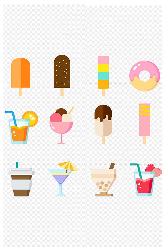 卡通美食甜品零食饮料组合元素图标免扣元素