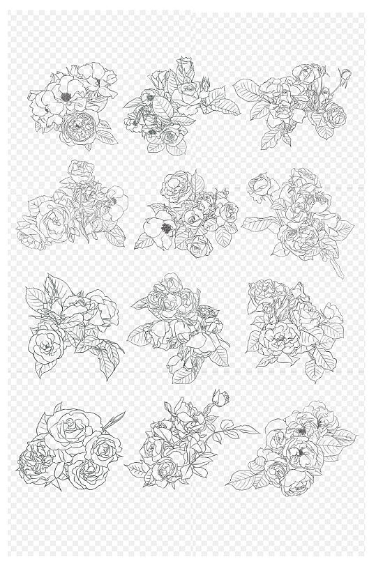 花朵花束手捧花束手绘线稿插画免扣元素