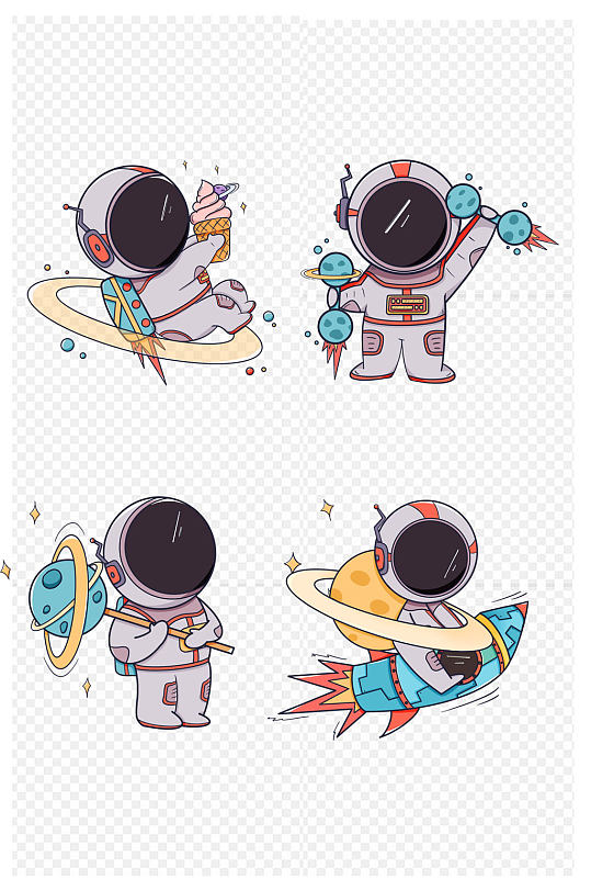 宇航员星球火箭冰淇淋棒棒糖卡通免扣设计元素